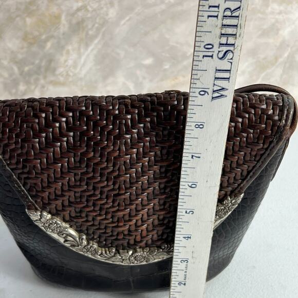 Brighton Crossbody Bag Woven Croc Embossed Brown Leather Metal Detail on Flap - Picture 15 of 16